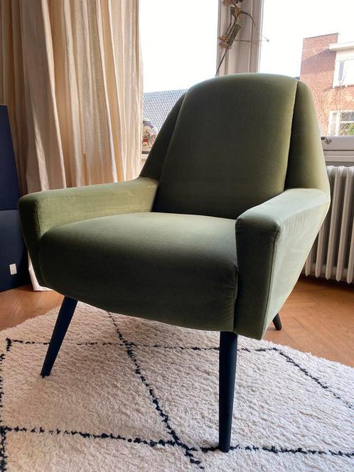 Groene fluwelen fauteuil Made, Huis en Inrichting, Fauteuils, Zo goed als nieuw, Stof, Ophalen