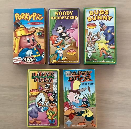5 videobanden- Daffy Duck/Bugs Bunny/W.Woodpecker/Porky Pig, Cd's en Dvd's, VHS | Kinderen en Jeugd, Zo goed als nieuw, Tekenfilms en Animatie