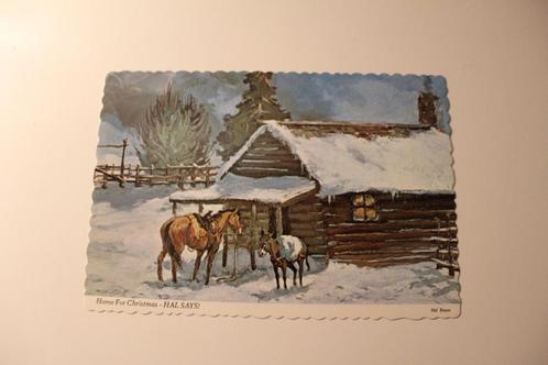 Paarden Postkaart - Kerst, Paard en Ezel wachten Blokhut VS, Verzamelen, Ansichtkaarten | Dieren, Ongelopen, 1940 tot 1960, Paard
