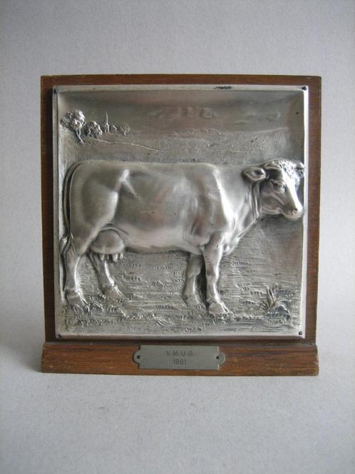 Metalen plaquette koe rund stamboek vee jaren '60, Antiek en Kunst, Antiek | Overige Antiek, Ophalen of Verzenden
