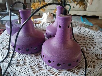 Set prachtige keramieken vintage hanglampen, paars, 3 kappen