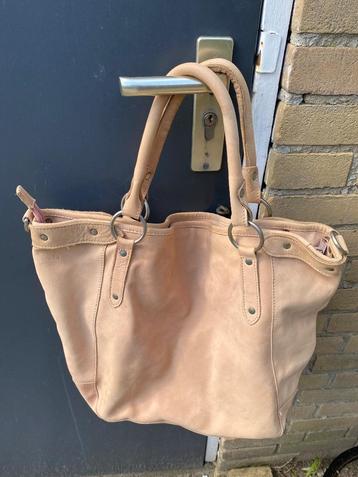 Lichtroze, zalmkleurige leren shopper Cowboysbag, NIEUW