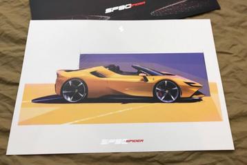 Ferrari SF90 Spider lithografie design schets poster folder 