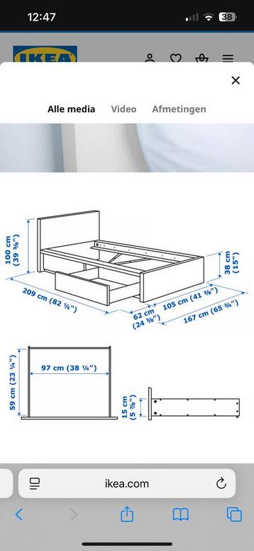 1-persoonsbed IKEA wit (MALM) + lattenboden + 2 lades - afbeelding 3 1-persoonsbed IKEA wit (MALM) + lattenboden + 2 lades - afbeelding 3