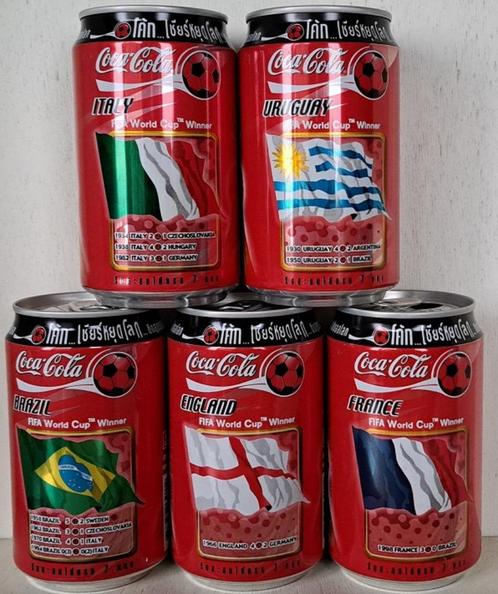 Coca-Cola Blikkenset uit Thailand 5 st. WK-voetbal 2002, Verzamelen, Merken en Reclamevoorwerpen, Gebruikt, Verpakking, Verzenden
