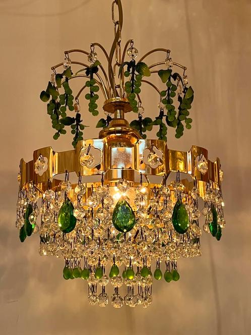 Murano druiven kroonluchter hanglamp vintage groen goud fm, Huis en Inrichting, Lampen | Kroonluchters, Glas, Ophalen of Verzenden