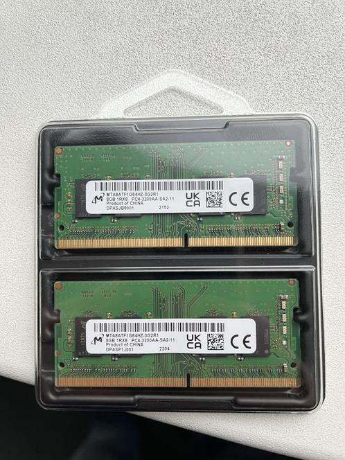 Micron 16GB DDR4 SODIMM RAM 3200MHz (2x8GB), Computers en Software, RAM geheugen, Zo goed als nieuw, Laptop, 16 GB, DDR4, Ophalen