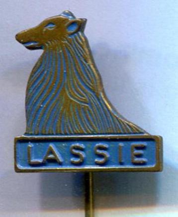 Lassie blauw op koper TV/stripfiguur speldje ( J_129a )