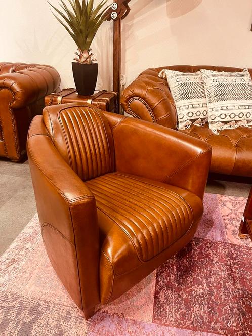 ACTIE 4x Aviator fauteuils Cognac leer piloten stoel vintage, Huis en Inrichting, Fauteuils, Nieuw, Ophalen of Verzenden