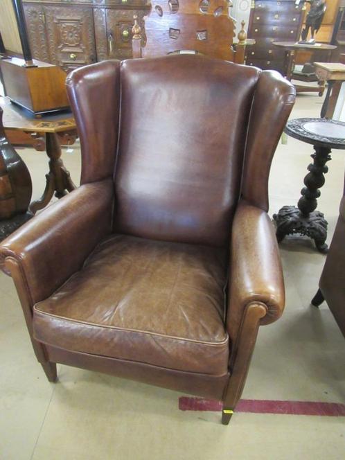 Oer 10116 vintage leren oren fauteuil, Huis en Inrichting, Fauteuils, Gebruikt, Leer, Ophalen