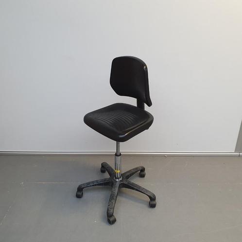 Score werkstoel - zwart PU kunststof werkplaatsstoel, Huis en Inrichting, Stoelen, Gebruikt, Kunststof, Zwart, Ophalen