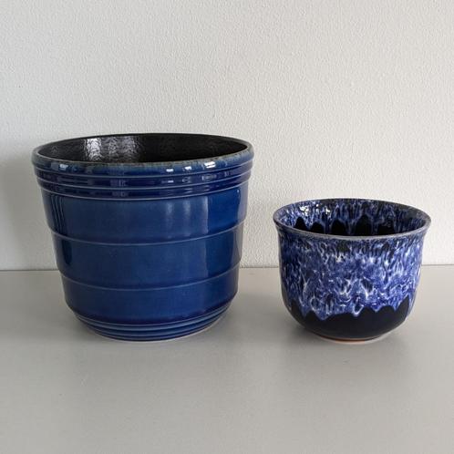 2 x vintage retro fat lava bloempot. West Germany. Blauw, Tuin en Terras, Bloempotten, Aardewerk, Binnen, Minder dan 40 cm, Minder dan 25 cm