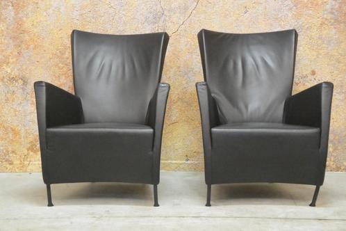 ZGANieuw! 2 zwarte leren Montis Windy design fauteuils!, Huis en Inrichting, Fauteuils, Zo goed als nieuw, Leer, Metaal, 50 tot 75 cm
