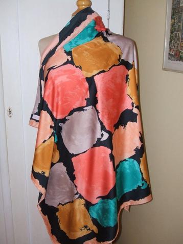 Vierkante zijden shawl/ hoofddoek Bonjela rood oranje blauw