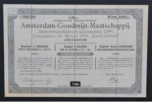 Amsterdam Goudmijn Maatschappij (in Zuid-Afrika) - 1895, Postzegels en Munten, Aandelen en Waardepapieren, Aandeel, Voor 1920
