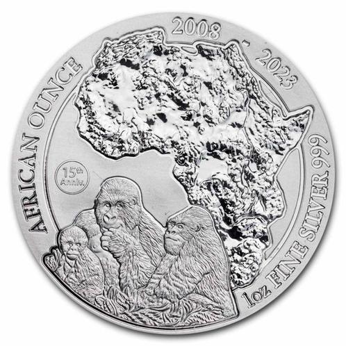 2023 Rwanda 1 oz 15th Anniversary African Ounce Gorilla, Postzegels en Munten, Edelmetalen en Baren, Zilver, Ophalen of Verzenden