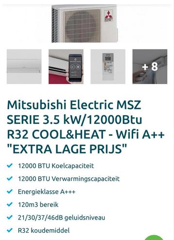 Mega deal Airco Mitsubishi 3,5kw 180m3 
