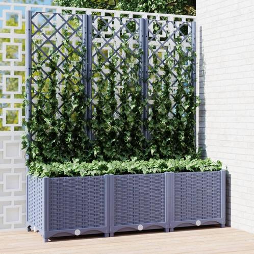 Plantenbak met latwerk 120x40x136 cm polypropeen donkergrijs, Tuin en Terras, Bloembakken en Plantenbakken, Nieuw, Kunststof, Balkon