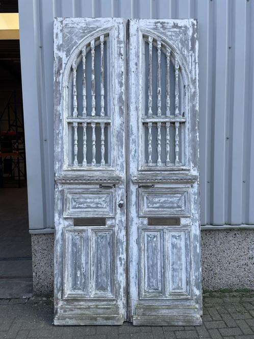 Prachtige massieve antieke dubbele voordeur, Doe-het-zelf en Verbouw, Deuren en Horren, Gebruikt, Buitendeur, 215 cm of meer, 120 cm of meer