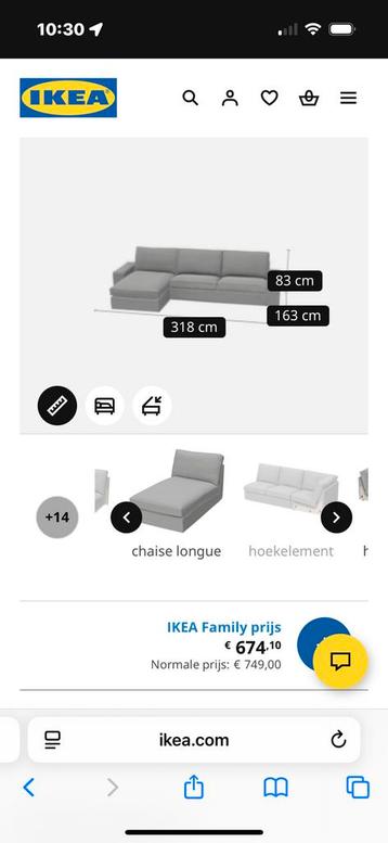 Kivik (ikea) lichtgrijze driezitsbank+chaise longue+hocker. - afbeelding 5 Kivik (ikea) lichtgrijze driezitsbank+chaise longue+hocker. - afbeelding 5