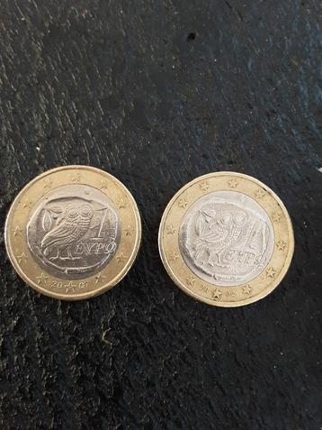 2x 1 euromunt Griekenland, 2002 en 2007