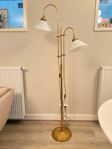 Prachtig vintage messing dubbel vloerlamp