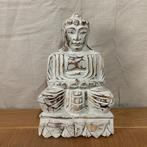 Boeddha beeld - wit - massief hout -  25 cm hoog - TTM wonen
