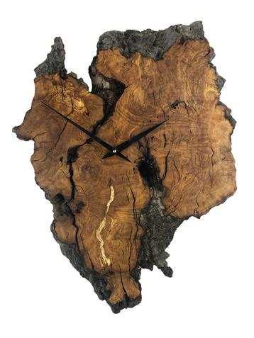 Unieke wandklok olijfhout van 4 cm dikte olivewood clock