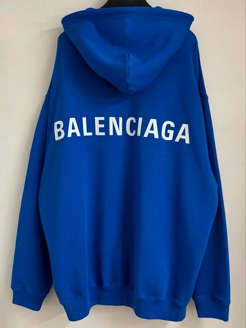 Balenciaga Back Logo Hoodie Royal Blauw Oversized Maat XS, Kleding | Heren, Truien en Vesten, Nieuw, Maat 46 (S) of kleiner, Blauw