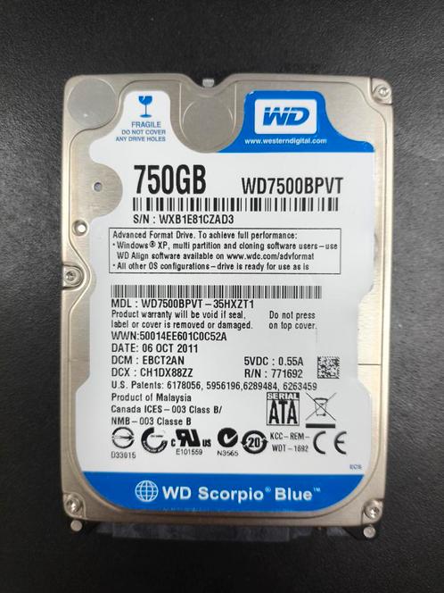 WD Blue 750GB Harddisk 2.5 Inch SATA past in PS4, Computers en Software, Harde schijven, Gebruikt, Laptop, Intern, HDD, SATA, Ophalen