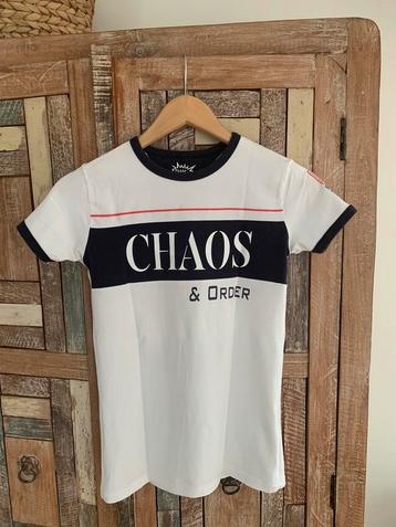 T-shirt Chaos and Order wit/blauw - maat 158-164