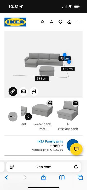 Kivik (ikea) lichtgrijze driezitsbank+chaise longue+hocker. - afbeelding 4 Kivik (ikea) lichtgrijze driezitsbank+chaise longue+hocker. - afbeelding 4