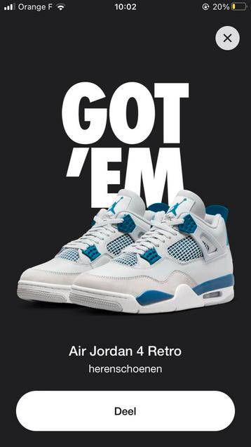 Jordan 4 ‘Military Blue’ maat 46 NIEUW