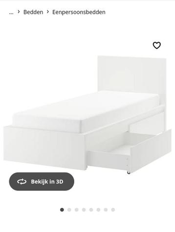 Eenpersoonsbed met opberglades - wit (IKEA stijl) - afbeelding 1 Eenpersoonsbed met opberglades - wit (IKEA stijl) - afbeelding 1