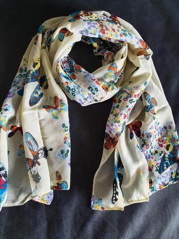 Nieuwe crème beige vlinder bloemen sjaal chiffon print