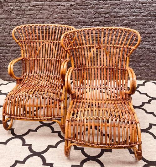 VINTAGE JAREN 60 ROHÉ ROTAN BAMBOE SET BAMBOO FAUTEUIL STOEL, Tuin en Terras, Tuinstoelen, Rotan, Ophalen of Verzenden