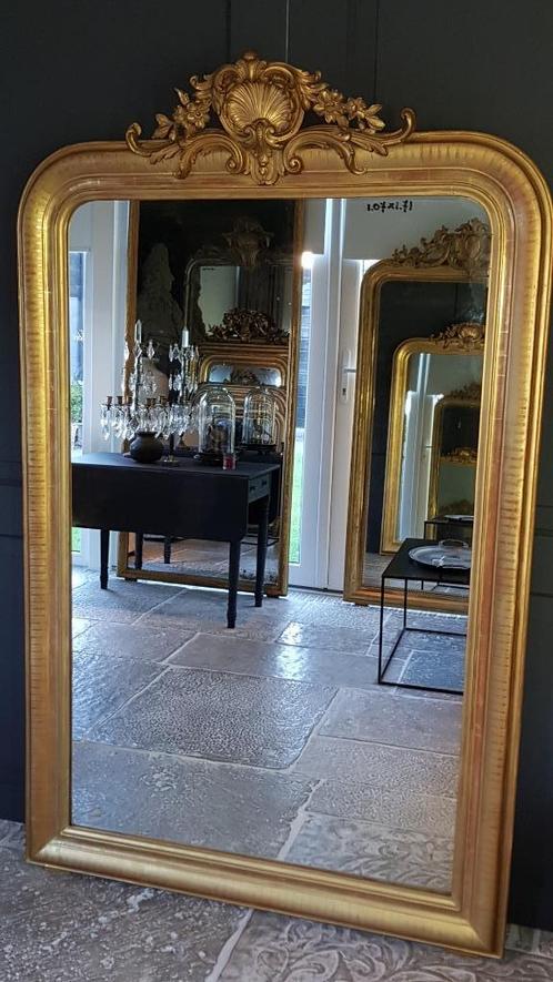Prachtige antieke bladgouden Franse kuifspiegel.., Antiek en Kunst, Antiek | Spiegels, Minder dan 100 cm, Ophalen of Verzenden