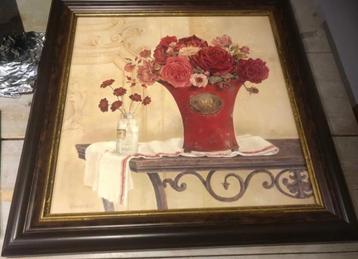 Reproductie Kathryn White : Flowers on Red and White linen