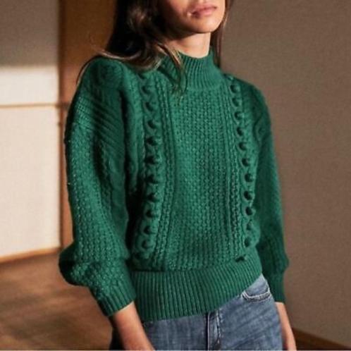 Sezane Amaury kabeltrui knitwear emerald green wol warm, Kleding | Dames, Truien en Vesten, Zo goed als nieuw, Maat 38/40 (M)