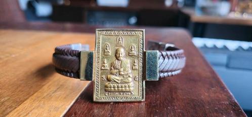 16K gouden buddhistische armband, Sieraden, Tassen en Uiterlijk, Armbanden, Zo goed als nieuw, Leer, Goud, Ophalen of Verzenden