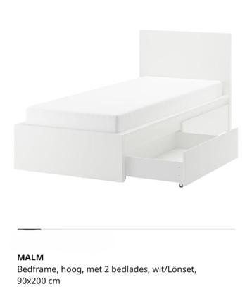 Eenpersoons bed wit (Ikea - Malm) met twee lades - afbeelding 5