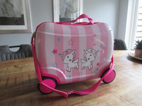 Mooie als nieuw Roze Koffer Unicorn Eenhoorn, Sieraden, Tassen en Uiterlijk, Koffers, Zo goed als nieuw, Hard kunststof, Wieltjes