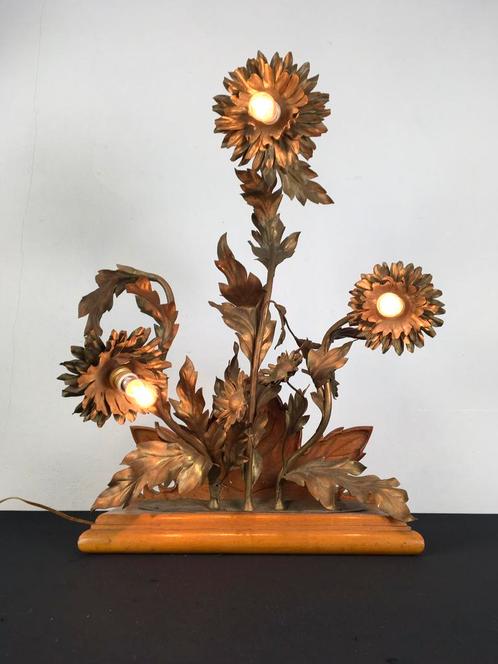 Antieke tafellamp / Bloemenlamp met 3 lichtpunten, Antiek en Kunst, Antiek | Lampen, Ophalen of Verzenden
