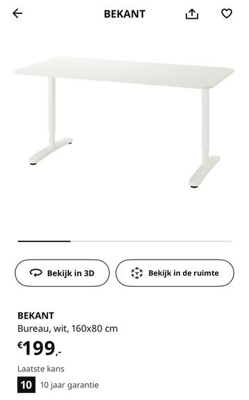 Ikea Thuiswerkplek wit Bekant bureau 160x80 - afbeelding 5 Ikea Thuiswerkplek wit Bekant bureau 160x80 - afbeelding 5