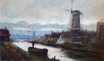 Vaart met molens en schuit. Willem H. van Norden (1883-1978)