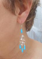 Zilveren hang oorbellen met blauwe stenen nr.383