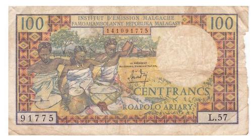 Madagascar, 100 Francs, 1966, Postzegels en Munten, Bankbiljetten | Afrika, Los biljet, Overige landen, Ophalen of Verzenden