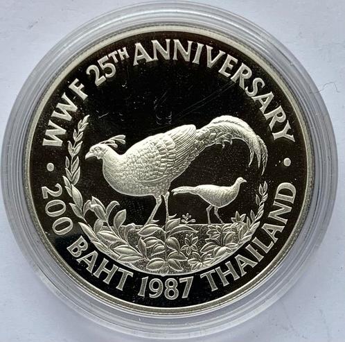 Thailand 200 Baht 1987 Proof zilver WWF, Postzegels en Munten, Munten | Azië, Zilver, Ophalen of Verzenden