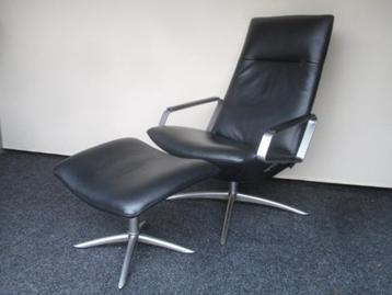NIEUWSTAAT Montel design relax fauteuil met hocker zwart