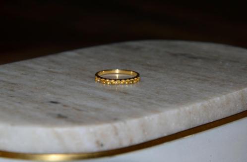 Vintage row ring 14 karaat geel goud met citrien - maat 17,1, Sieraden, Tassen en Uiterlijk, Ringen, Gebruikt, Dame of Heer, 17 tot 18